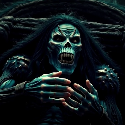 Music video still from Breathe, capturing the blue Rock Beast having an out-of-body experience while suffocating, watching himself desperately gasping for air